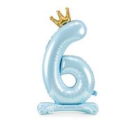 Decoraparty Ballon en aluminium bleu avec numéro 6, ballon en feuille bleu ciel bleu clair 84 cm debout pour homme, feuille gonflable, avec air, pour fête, anniversaire, remise de diplôme, enfants