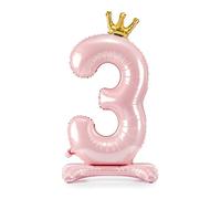 Decoraparty Ballon en forme de numéro 3 rose avec support en pieds, ballon en aluminium pour femme gonflable, avec air, pour fête, anniversaire, diplôme, fille, 84 cm