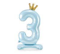 Decoraparty Ballon numéro 3 bleu clair, ballon feuille, bleu ciel, debout pour homme, feuille d'aluminium gonflable, avec air, pour fête, anniversaire, remise de diplôme, enfants, 84 cm
