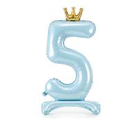 Decoraparty Ballon numéro 5 en aluminium, ballon feuille, bleu clair, 84 cm, debout bleu, pour homme, feuille gonflable, avec air, pour fête, anniversaire, remise des diplômes, enfants