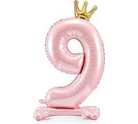 Decoraparty Ballon pour femme avec numéro 9 rose debout en aluminium, ballon en aluminium, stand gonflable avec air pour fête, anniversaire, remise de diplôme fille - 84 cm