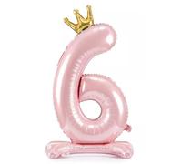 Decoraparty Ballon rose avec numéro 6 debout 84 cm, ballon en aluminium, support pour femme gonflable, avec air, pour fête, anniversaire, remise de diplôme pour fille