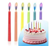 Decoraparty Lot de 6 bougies à flamme colorée pour fête d'anniversaire pour enfants, célébration, décorations en cire, bougies avec supports en plastique pour gâteau, cupcake, hauteur 6 cm (lot de 6