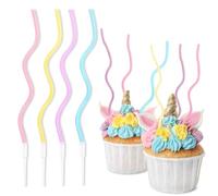 Decoraparty Lot de 8 bougies ondulées multicolores avec supports pour gâteau - Bougies d'anniversaire pour enfants, fête, fête à thème, licorne arc-en-ciel - torsadées fines en cire en spirale 14 cm