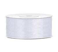 Decoraparty Ruban Blanc 2,5 cm en Satin Double Face, Bobine longueur 25 m pour Décorations de Mariage, Cadeaux des Époux, Baptême, Communion, Noël, Cartes de vœux, Bouquet de Fleurs, Boîtes à dragées