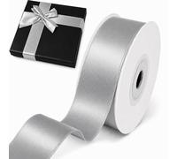Decoraparty Ruban de satin argenté de 25 mm x 25 m pour Noël, mariage, baptême, Nouvel An, emballages cadeaux, loisirs créatifs, décorations