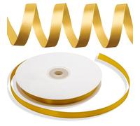 Decoraparty Ruban doré en double satin, 10 mm, ruban élégant doré, satiné, pour bonbonnière, mariage, anniversaire, boîtes, Noël, cadeau - Longueur 50 m