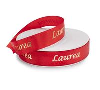 Decoraparty Ruban double satin rouge de 15 mm d'épaisseur avec inscription de graduation or, rouleau de ruban de décoration dorée en polyester pour bonbonnière, diplômé, célébration, 15 mm x 25 m