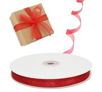 Decoraparty Ruban en organza rouge de 10 mm, ruban élégant pour fille, Noël, Saint-Valentin, célébration, bonbonnière, bobine de rouleau de 50 mètres