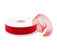 Decoraparty Ruban en organza rouge épaisseur 2 cm, ruban décoratif élégant pour cadeau, bonbonnière, mariage, Saint-Valentin, anniversaire, Noël, Nouvel An, célébration, 20 mm x 50 mètres