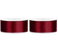 Decoraparty Ruban Rouge Bordeaux 2,5 cm en Satin, Bobine de 25 m pour Mariage, Baptême, Confirmation, Noël, Nouvel An, Saint Valentin, Idée Cadeau, Carte de vœux, Boîtes à dragées, Bouquet de Fleurs