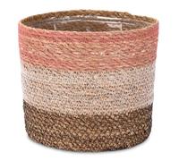 Decorasian Cache-pot en jonc de mer - Pot de fleurs tressé - Panier décoratif avec insert en film - Style bohème - Rose, blanc et noir - 20 cm