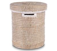 Decorasian Panier à linge avec couvercle en jonc de mer - Collecteur de linge en bas tressé, rond et grand - Lot de 3 ou individuel - Panier bohème pour linge, jouets et couvertures - Durable et