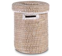 Decorasian Panier à linge avec couvercle en jonc de mer - Panier à linge en raphia tressé rond et grand - Lot de 3 ou individuellement - Panier bohème pour linge, jouets et couvertures - Durable et