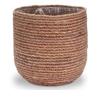 Decorasian Pot de Fleurs en jonc de mer - Cache-Pot tressé - Panier à Plantes décoratif avec Insert en Film Plastique dans Le Style Boho - Natuel/Rouge - 27cm