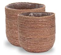 Decorasian Pot de fleurs en jonc de mer - cache-pot tressé - Panier à plantes décoratif avec insert en film plastique dans le style boho - Natuel/rouge - Taille L