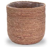 Decorasian Pot de Fleurs en jonc de mer - Cache-Pot tressé - Panier à Plantes décoratif avec Insert en Film Plastique dans Le Style Boho - Natuel/Rouge - 30cm