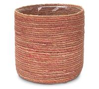 Decorasian Pot de fleurs en jonc de mer - Pot tressé - Panier décoratif avec insert en film plastique de style bohème - Naturel/rose - 30 cm