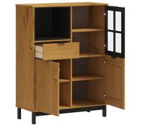 Décoratif - Buffet bahut - Placard de rangement moderne - avec porte vitrée FLAM 92x40x122,5cm - bois massif de pin - pour entrée NB