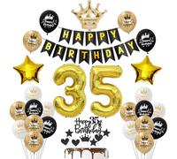 Décoration 35 ans anniversaire noir, ballon gonflable 35 ans anniversaire femme homme Décoration