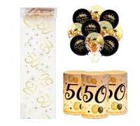 Décoration 50e anniversaire femme homme, 50th Happy Birthday Decorations Chemin de table + Photophore Décoration de table + Ballon Décoration 50e anniversaire Hommes Femmes Décoration 50e anniversaire