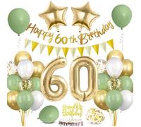Decoration 60 Ans Vert Et Or - Kit Ballon Guirlande Pour Anniversaire Homme Femme Avec Bannière Joyeux - Fête Décorations[A23]