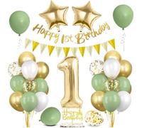Decoration Anniversaire 1 An, Ballon 1 An Vert Et Or, Bannière Joyeux Anniversaire 1 An, Kit Ballon Guirlande Vert Or Pour 1[A26]