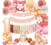 Decoration Anniversaire 1 An, Ballon 1 Fille, Joyeux Anniversaire Decoration, Ballons Roses Rétro 1 An Avec Banderole