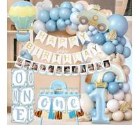 Decoration Anniversaire 1 An Garçon Bleu, Deco Anniversaire 1 An avec Boîte à Ballons, Banderole Photo, Joyeux Anniversaire Guirlande, Décorations pour Premier Anniversaire Garçon Baby Shower (Bleu)