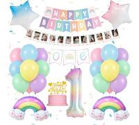 Décoration Anniversaire 1 An, Kit Ballons Pastel Arc-en-ciel Bébé | Décoration Anniversaire avec Ballons Pastel, Ballon Chiffre 1, Arc-en-Ciel, Bannière Happy Birthday et Guirlande Photo ONE