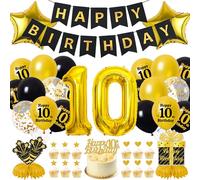 Decoration Anniversaire 10 Ans Garcon Fille - Ballons et Guirlande Happy Birthday Ballon Aluminium Chiffre 10, Décoration Gâteau et Centre deTable pour Fête 10e Enfants