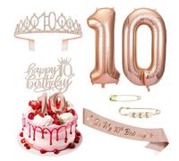 Décoration Anniversaire 10 Ans Or Rose,Décoration 10e Anniversaire Fille | Happy Birthday Écharpe,Couronne Anniversaire 10 Ans,Gâteau Topper,Bougie 10 ans,Ballon 10,Cadeau pour les 10ans d'une Fille