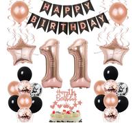 Décoration Anniversaire 11 Ans Fille - Ballons Rose Or Noir Déco Gâteau - Kit Complet[BB1910]