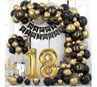 Decoration Anniversaire 18 ans, 18 Ans Décorations Anniversaire de Fête en Noir Or, Arche Ballon Anniversaire Kit Ballon Noir Or