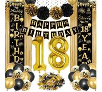 Decoration Anniversaire 18 Ans Garçon Fille, Anniversaire Décorations Ballons Noir Or, Bannière Joyeux Anniversaire, Deco An[BB355]