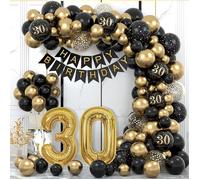 Decoration Anniversaire 30 ans, 30 Ans Décorations Anniversaire de Fête en Noir Or,Arche Ballon Anniversaire Kit Ballon Noir Or