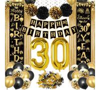 Decoration Anniversaire 30 Ans Femme Homme, Anniversaire Décorations Ballons Noir Or, Bannière Joyeux Anniversaire, Deco Anniversaire 30 Ans, Deco Anniversaire pour Femmes