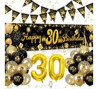 Décoration Anniversaire 30 Ans Femme Homme, Ballons Anniversaire 30 Ans Noire Or, Fête Bannière Toile de Fond, Ballon 30 Ans Anniversaire Toile Affiche Fond Photo pour Fête Femme Homme