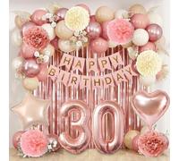 Decoration Anniversaire 30 Ans Femme Rose Gold | Arche Ballon Rose Beige Helium Ballon 30 Ans, Banderole Joyeux Anniversaire, Rideau Métallique à Franges, Pompons Papier, Ballon Coeur Aluminium