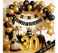 Decoration Anniversaire 30 ans Homme Femme, Ballon 30 Anniversaire de Fête en Noir Or pour Arche Ballon 30 Décorations
