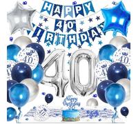 Decoration Anniversaire 40 ans, Ballon 40 ans Bleu Argent, Anniversaire Bannière Confettis Argent pour Deco Anniversaire 40 ans