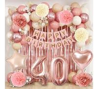 Decoration Anniversaire 40 Ans Femme Rose Gold | Arche Ballon Rose Beige Helium, Banderole Joyeux Anniversaire Decoration, Rideau Métallique à Franges, Pompons Papier, Ballon Coeur Aluminium