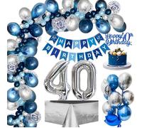Decoration Anniversaire 40 Ans Homme, 40e Ballon Anniversaire Bleu Argent, Joyeux Anniversaire Bannière 40 Ans Ballon Confettis