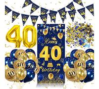 Decoration Anniversaire 40 ans Homme, Ballon 40 ans Bleu Or, Bannière Banderole, Confettis, Deco Bannières Joyeux Anniversaire Fête