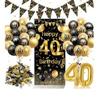Décoration anniversaire 40 ans - KPO DESIGN - Kit complet noir et or - Bannière XXL 150x70 cm - Ballon chiffre 40