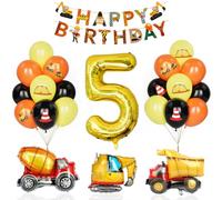 Décoration Anniversaire 5 Ans Garçon, Ballons Tracteur Avec Numéro 5, Chantier Construction Travailleur, Joyeux Anniversaire Bannière