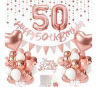 Decoration Anniversaire 50 an Femme,Deco 50 ans Rosegold,Ballon 50 ans Or Rose de Fête,Kit Ballon Guirlande Bannière Joyeux Anniversaire pour 50 an Femme Parti Décoration