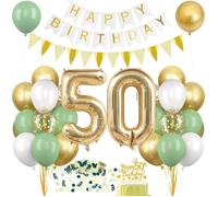 Décoration Anniversaire 50 Ans, Ballon 50 Xxl Vert Et Or, Kit Ballon Guirlande Happy Birthday Deco, Bannière Joyeux Décorati[YB253]