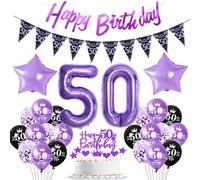 Décoration Anniversaire 50 Ans Femme - Ballons Violets et Accessoires pour Gâteau - Kit de Fête