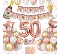 Décoration Anniversaire 50 Ans Femme Or Rose, Déco Anniversaire 50 Ans, Ballon 50 Ans, Ballon Chiffre 50, Banderole Happy Birthday, Topper Gâteau, Ballons Alu Champagne Coupe, Accessoires de Fête